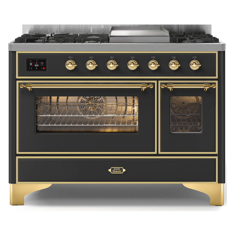 ILVE UM12FDNS3MGGLP Majestic II 48" Dual Fuel Range (Liquid Propane, Triple Glass Door, Graphite Matte, Brass)