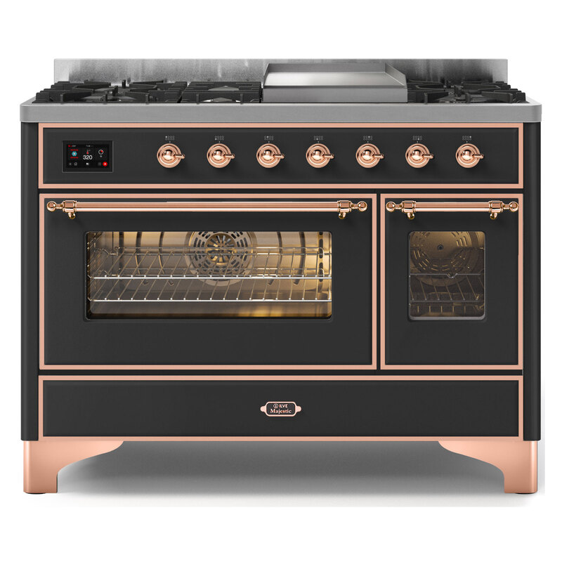 ILVE UM12FDNS3MGPLP Majestic II 48" Dual Fuel Range (Liquid Propane, Triple Glass Door, Graphite Matte, Copper)