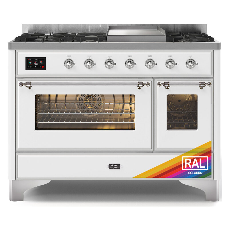 ILVE UM12FDNS3RACLP Majestic II 48" Dual Fuel Range (Liquid Propane, Triple Glass Door, RAL, Chrome)