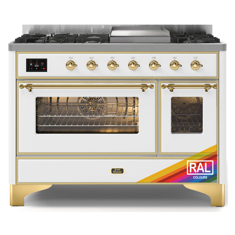 ILVE UM12FDNS3RAGLP Majestic II 48" Dual Fuel Range (Liquid Propane, Triple Glass Door, RAL, Brass)