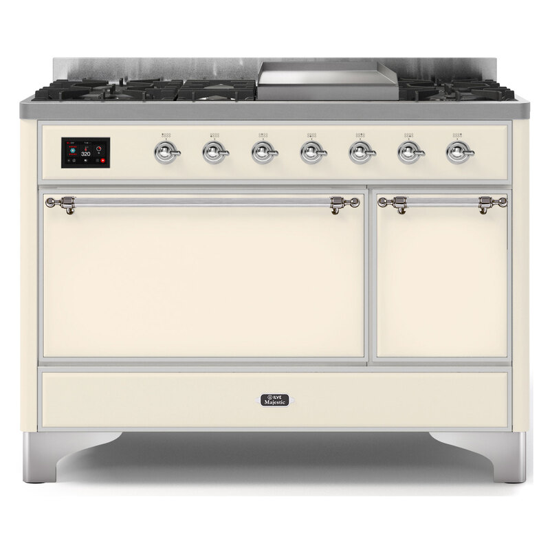 ILVE UM12FDQNS3AWCLP Majestic II 48" Dual Fuel Range (Liquid Propane, Solid Door, Antique White, Chrome)