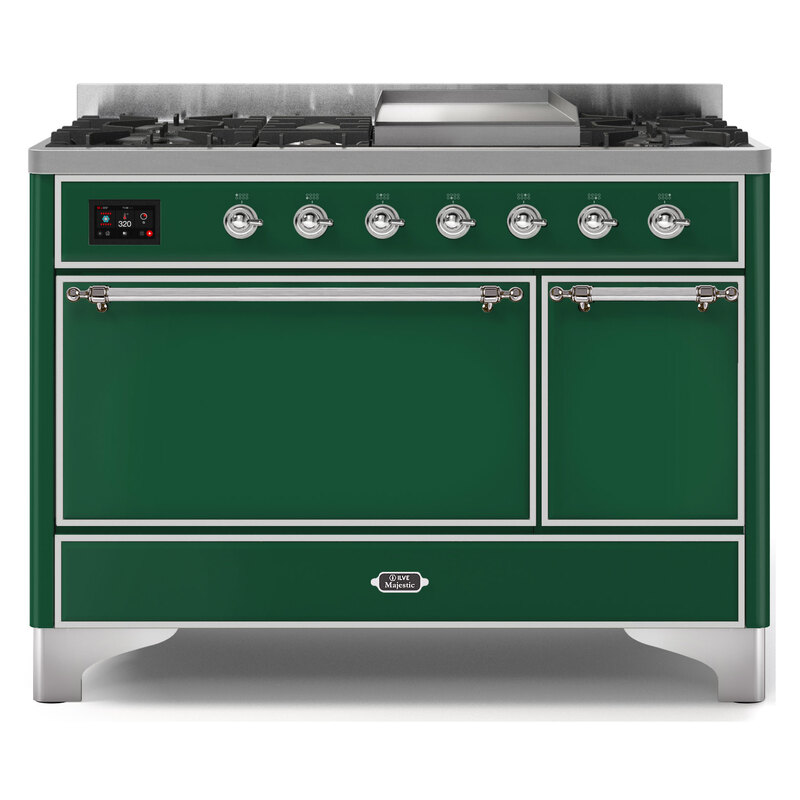 ILVE UM12FDQNS3EGCLP Majestic II 48" Dual Fuel Range (Liquid Propane, Solid Door, Emerald Green, Chrome)