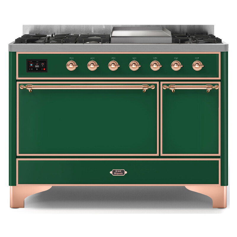 ILVE UM12FDQNS3EGPLP Majestic II 48" Dual Fuel Range (Liquid Propane, Solid Door, Emerald Green, Copper)