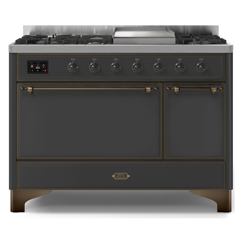 ILVE UM12FDQNS3MGBLP Majestic II 48" Dual Fuel Range (Liquid Propane, Solid Door, Graphite Matte, Burnished)