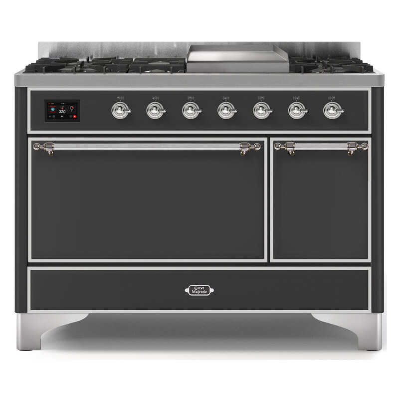 ILVE UM12FDQNS3MGCLP Majestic II 48" Dual Fuel Range (Liquid Propane, Solid Door, Graphite Matte, Chrome)