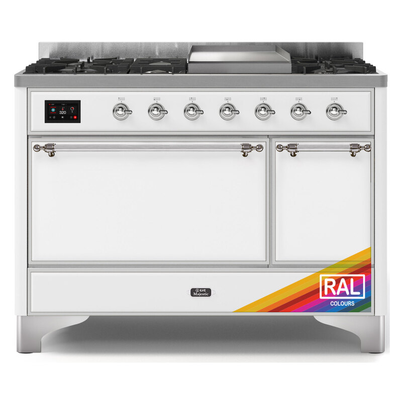 ILVE UM12FDQNS3RACLP Majestic II 48" Dual Fuel Range (Liquid Propane, Solid Door, RAL, Chrome)