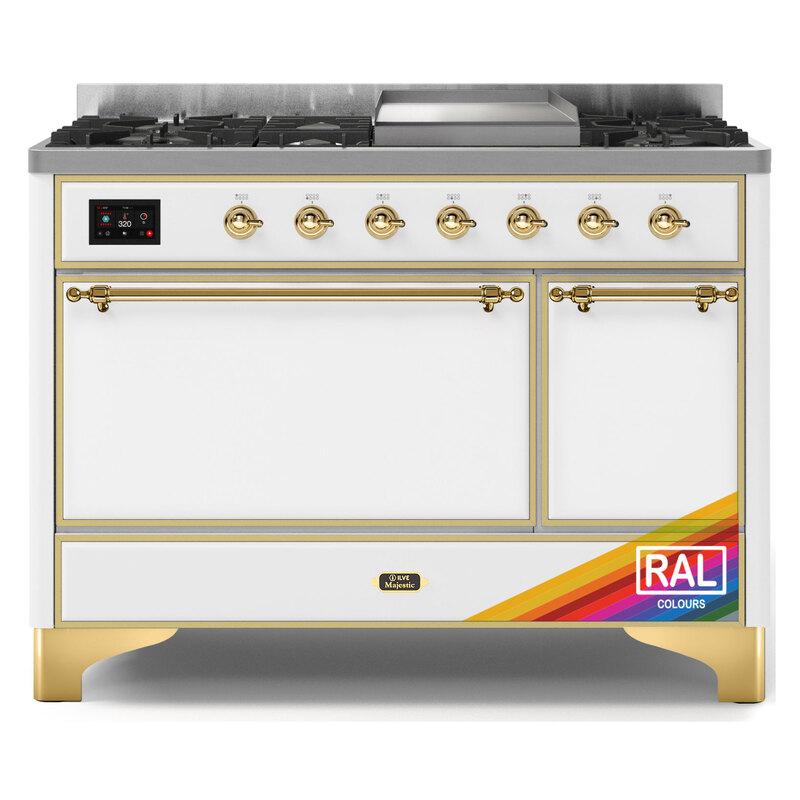 ILVE UM12FDQNS3RAGLP Majestic II 48" Dual Fuel Range (Liquid Propane, Solid Door, RAL, Brass)