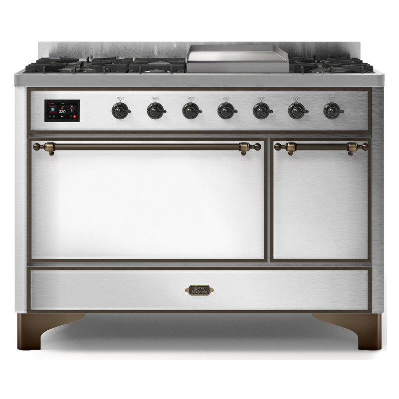 ILVE UM12FDQNS3SSBLP Majestic II 48" Dual Fuel Range (Liquid Propane, Solid Door, Stainless Steel, Burnished)