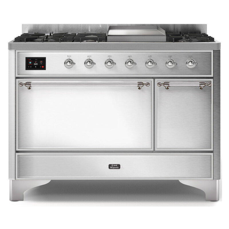 ILVE UM12FDQNS3SSCLP Majestic II 48" Dual Fuel Range (Liquid Propane, Solid Door, Stainless Steel, Chrome)