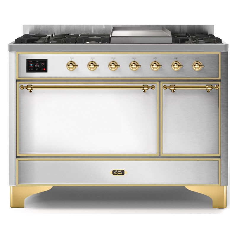 ILVE UM12FDQNS3SSGLP Majestic II 48" Dual Fuel Range (Liquid Propane, Solid Door, Stainless Steel, Brass)