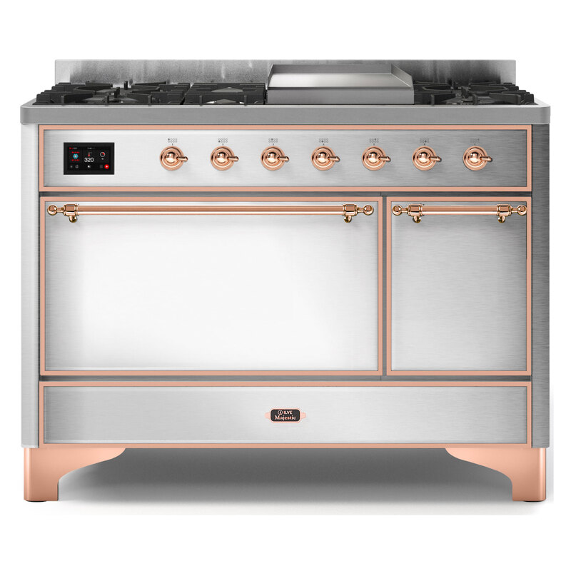 ILVE UM12FDQNS3SSPLP Majestic II 48" Dual Fuel Range (Liquid Propane, Solid Door, Stainless Steel, Copper)