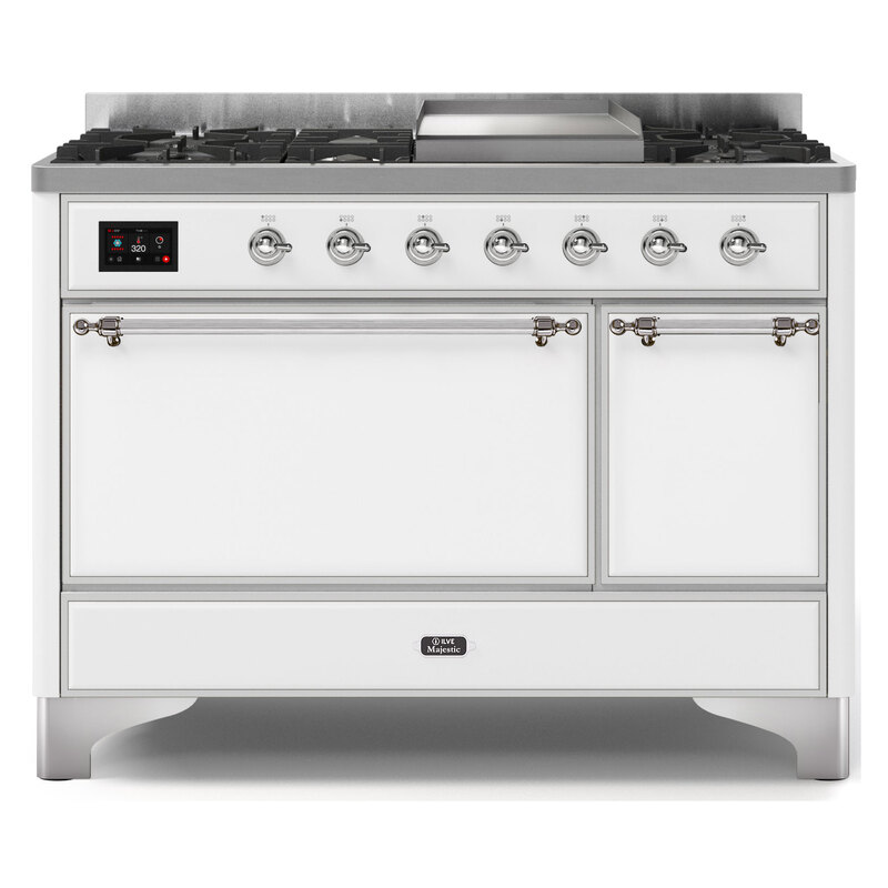 ILVE UM12FDQNS3WHCLP Majestic II 48" Dual Fuel Range (Liquid Propane, Solid Door, White, Chrome)