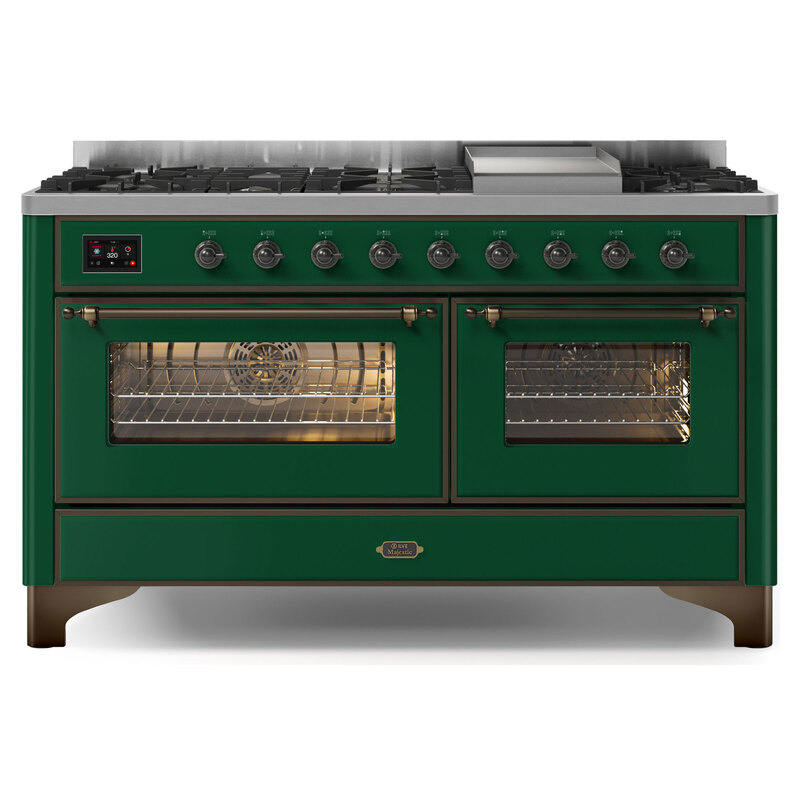 ILVE UM15FDNS3EGBLP Majestic II 60" Dual Fuel Range (Liquid Propane, Triple Glass Door, Emerald Green, Burnished)