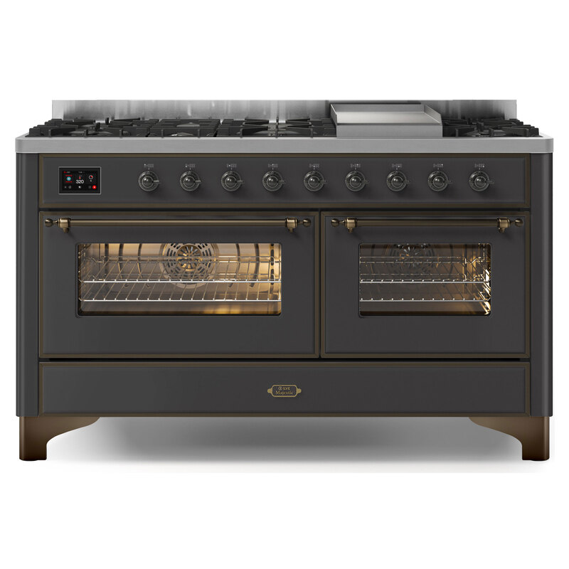 ILVE UM15FDNS3MGB Majestic II 60" Dual Fuel Range (Natural Gas, Triple Glass Door, Graphite Matte, Burnished)