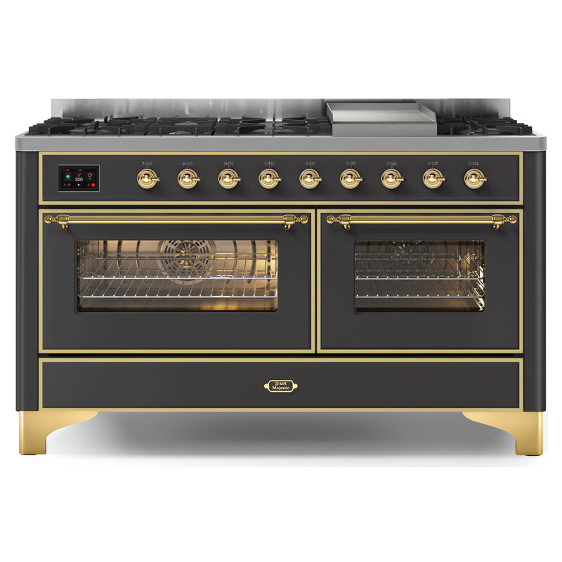 ILVE UM15FDNS3MGGLP Majestic II 60" Dual Fuel Range (Liquid Propane, Triple Glass Door, Graphite Matte, Brass)