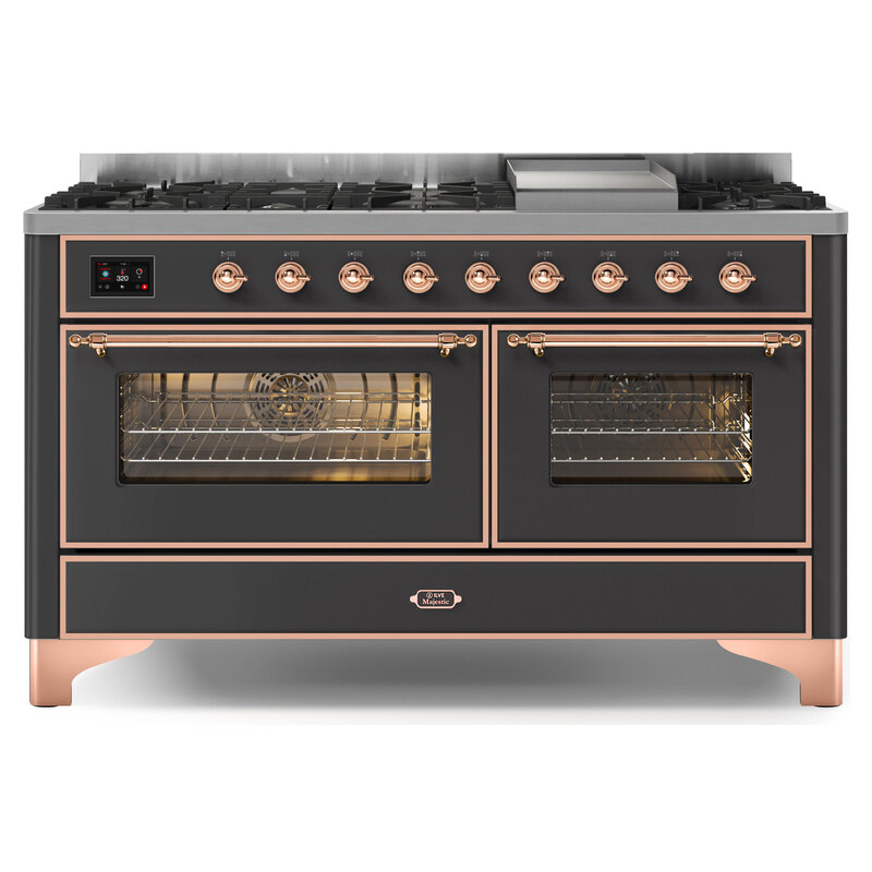 ILVE UM15FDNS3MGPLP Majestic II 60" Dual Fuel Range (Liquid Propane, Triple Glass Door, Graphite Matte, Copper)