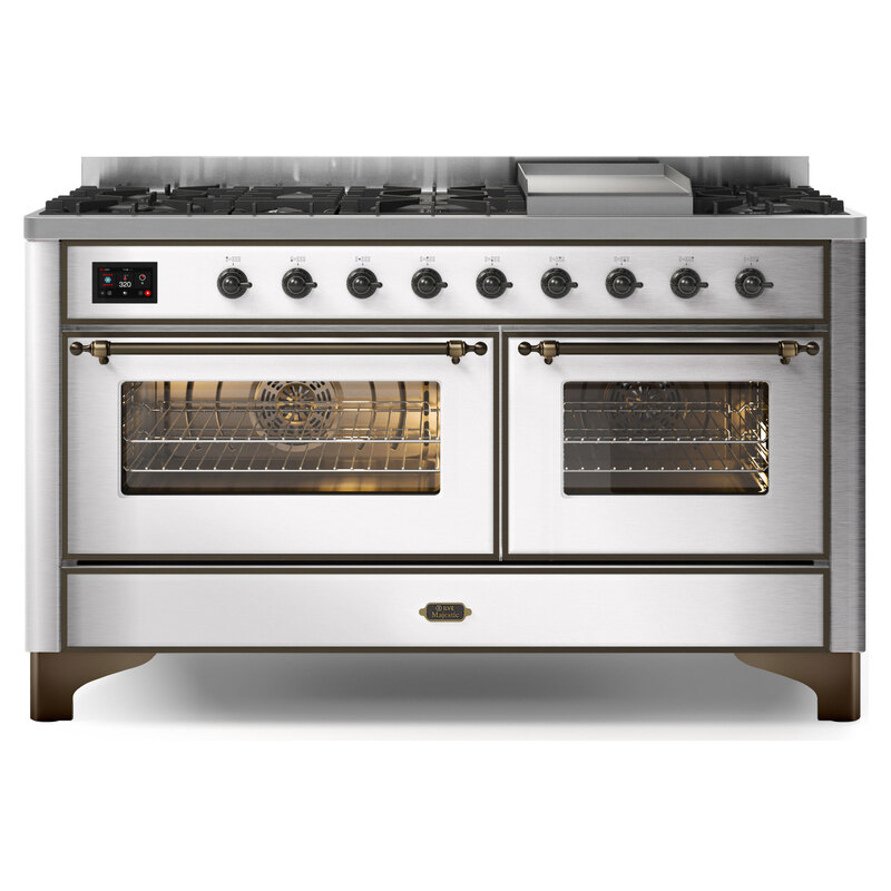 ILVE UM15FDNS3SSBLP Majestic II 60" Dual Fuel Range (Liquid Propane, Triple Glass Door, Stainless Steel, Burnished)