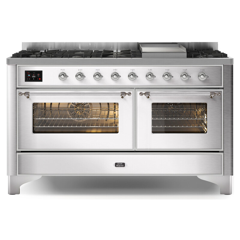 ILVE UM15FDNS3SSCLP Majestic II 60" Dual Fuel Range (Liquid Propane, Triple Glass Door, Stainless Steel, Chrome)