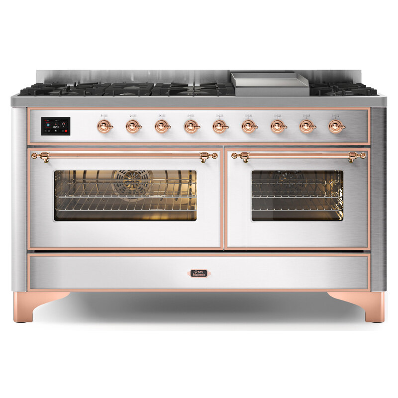 ILVE UM15FDNS3SSPLP Majestic II 60" Dual Fuel Range (Liquid Propane, Triple Glass Door, Stainless Steel, Copper)