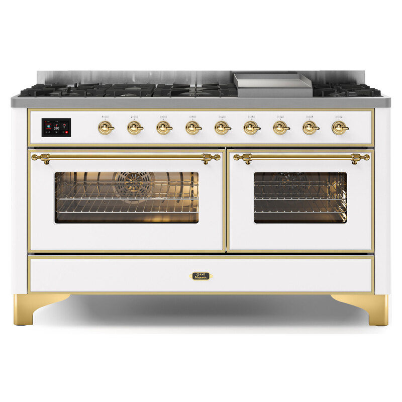 ILVE UM15FDNS3WHGLP Majestic II 60" Dual Fuel Range (Liquid Propane, Triple Glass Door, White, Brass)