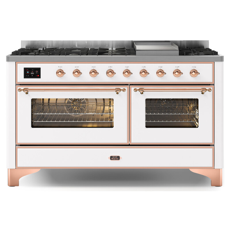 ILVE UM15FDNS3WHPLP Majestic II 60" Dual Fuel Range (Liquid Propane, Triple Glass Door, White, Copper)