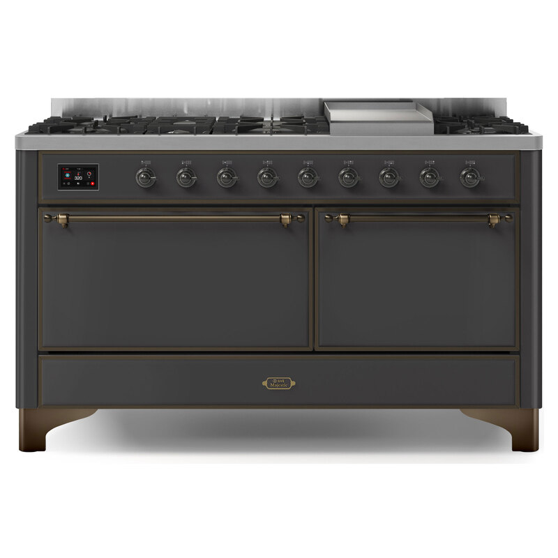 ILVE UM15FDQNS3MGBLP Majestic II 60" Dual Fuel Range (Liquid Propane, Solid Door, Graphite Matte, Burnished)