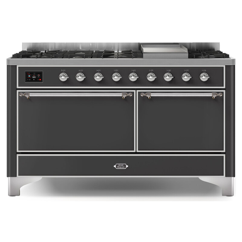 ILVE UM15FDQNS3MGCLP Majestic II 60" Dual Fuel Range (Liquid Propane, Solid Door, Graphite Matte, Chrome)