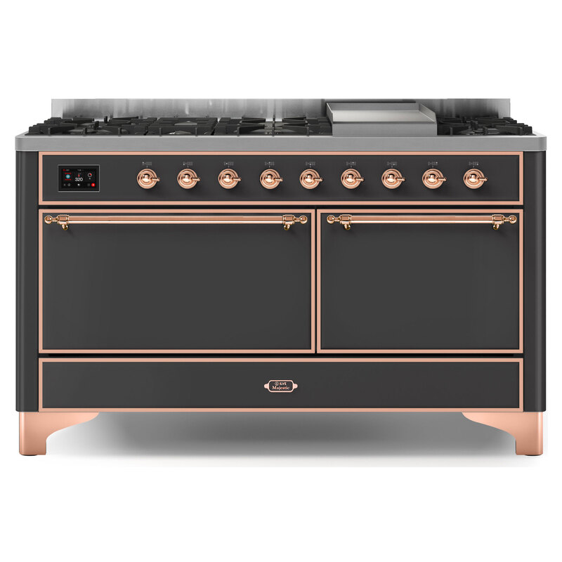 ILVE UM15FDQNS3MGPLP Majestic II 60" Dual Fuel Range (Liquid Propane, Solid Door, Graphite Matte, Copper)