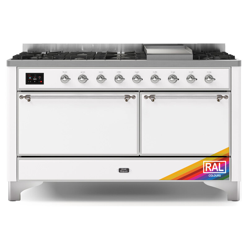 ILVE UM15FDQNS3RACLP Majestic II 60" Dual Fuel Range (Liquid Propane, Solid Door, RAL, Chrome)