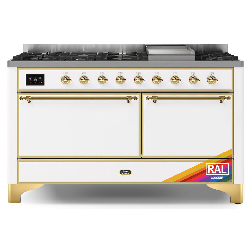 ILVE UM15FDQNS3RAGLP Majestic II 60" Dual Fuel Range (Liquid Propane, Solid Door, RAL, Brass)