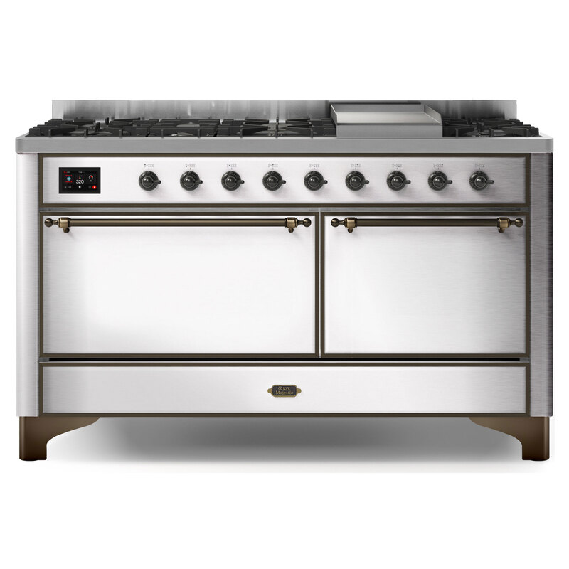 ILVE UM15FDQNS3SSBLP Majestic II 60" Dual Fuel Range (Liquid Propane, Solid Door, Stainless Steel, Burnished)