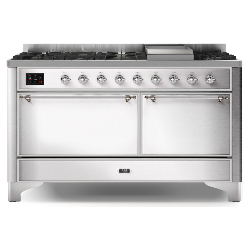 ILVE UM15FDQNS3SSCLP Majestic II 60" Dual Fuel Range (Liquid Propane, Solid Door, Stainless Steel, Chrome)