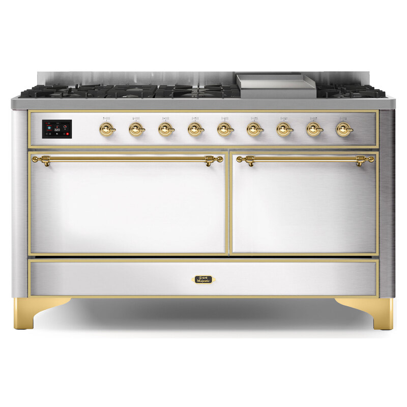 ILVE UM15FDQNS3SSGLP Majestic II 60" Dual Fuel Range (Liquid Propane, Solid Door, Stainless Steel, Brass)