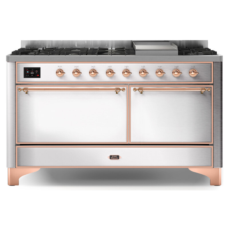 ILVE UM15FDQNS3SSPLP Majestic II 60" Dual Fuel Range (Liquid Propane, Solid Door, Stainless Steel, Copper)