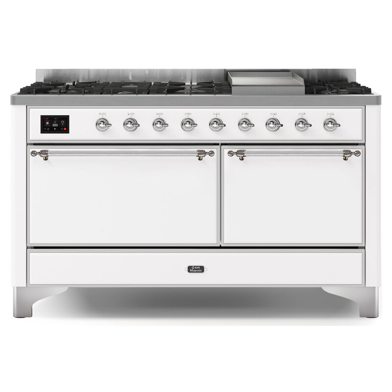 ILVE UM15FDQNS3WHCLP Majestic II 60" Dual Fuel Range (Liquid Propane, Solid Door, White, Chrome)