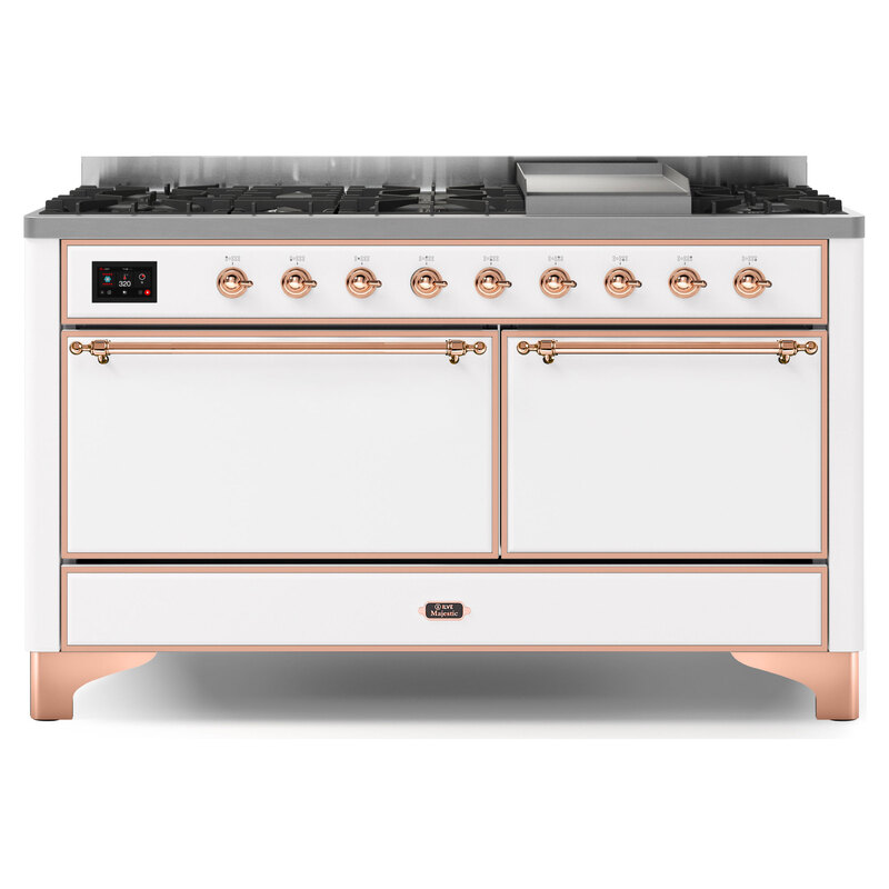 ILVE UM15FDQNS3WHPLP Majestic II 60" Dual Fuel Range (Liquid Propane, Solid Door, White, Copper)