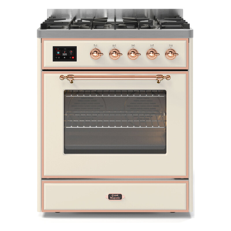 ILVE UM30DNE3AWPLP Majestic II 30" Dual Fuel Range (Liquid Propane, Triple Glass Door, Antique White, Copper)