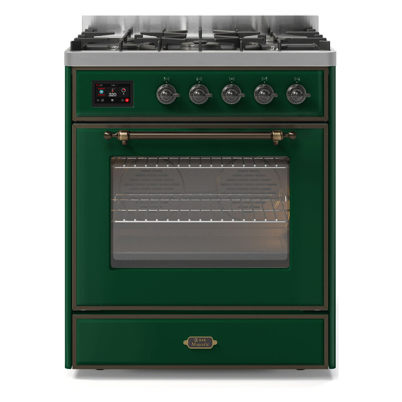 ILVE UM30DNE3EGB Majestic II 30" Dual Fuel Range (Natural Gas, Triple Glass Door, Emerald Green, Burnished)