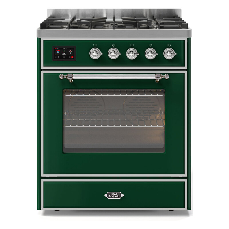 ILVE UM30DNE3EGCLP Majestic II 30" Dual Fuel Range (Liquid Propane, Triple Glass Door, Emerald Green, Chrome)