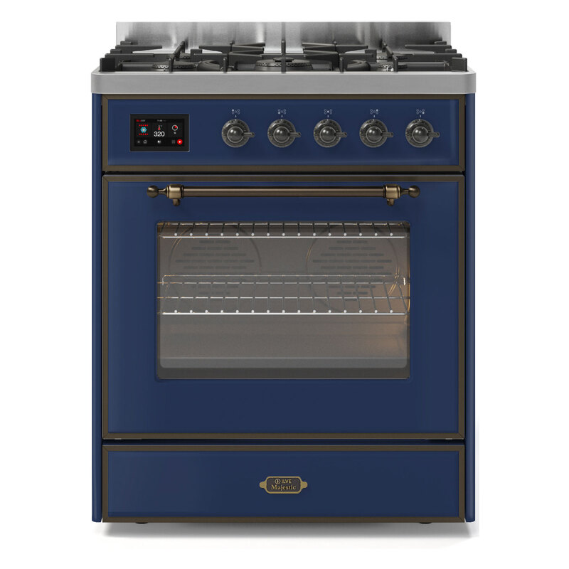 ILVE UM30DNE3MBBLP Majestic II 30" Dual Fuel Range (Liquid Propane, Triple Glass Door, Midnight Blue, Burnished)