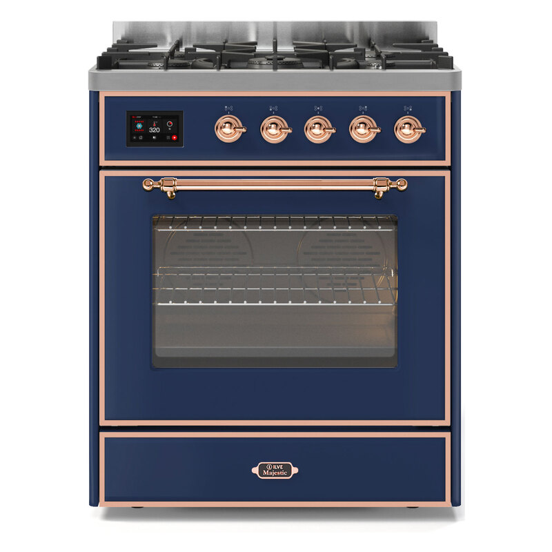 ILVE UM30DNE3MBPLP Majestic II 30" Dual Fuel Range (Liquid Propane, Triple Glass Door, Midnight Blue, Copper)