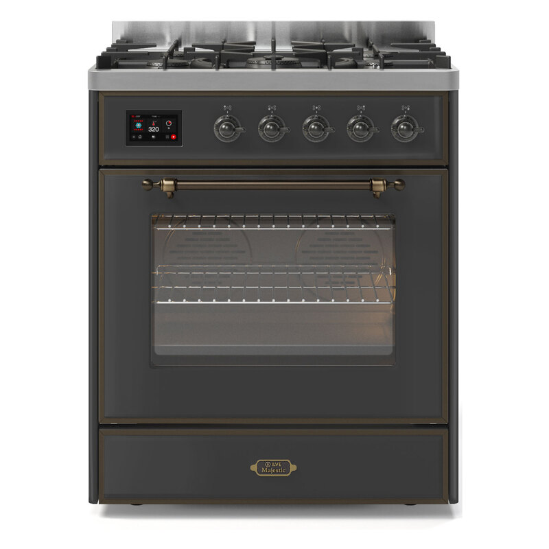 ILVE UM30DNE3MGBLP Majestic II 30" Dual Fuel Range (Liquid Propane, Triple Glass Door, Graphite Matte, Burnished)