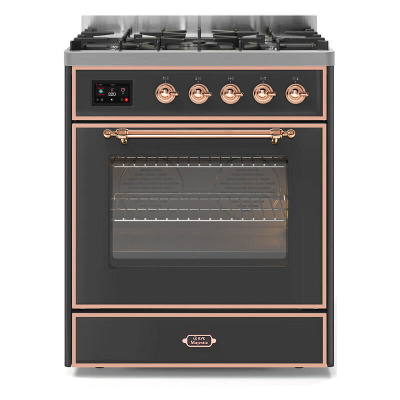 ILVE UM30DNE3MGPLP Majestic II 30" Dual Fuel Range (Liquid Propane, Triple Glass Door, Graphite Matte, Copper)