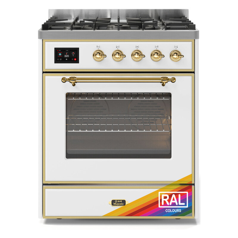 ILVE UM30DNE3RAGLP Majestic II 30" Dual Fuel Range (Liquid Propane, Triple Glass Door, RAL, Brass)