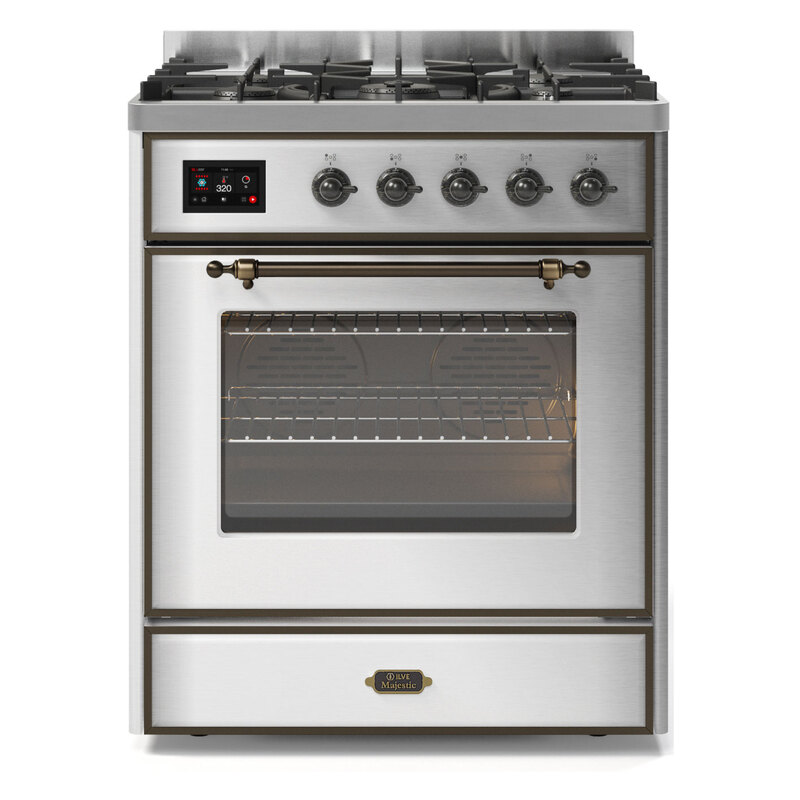 ILVE UM30DNE3SSBLP Majestic II 30" Dual Fuel Range (Liquid Propane, Triple Glass Door, Stainless Steel, Burnished)