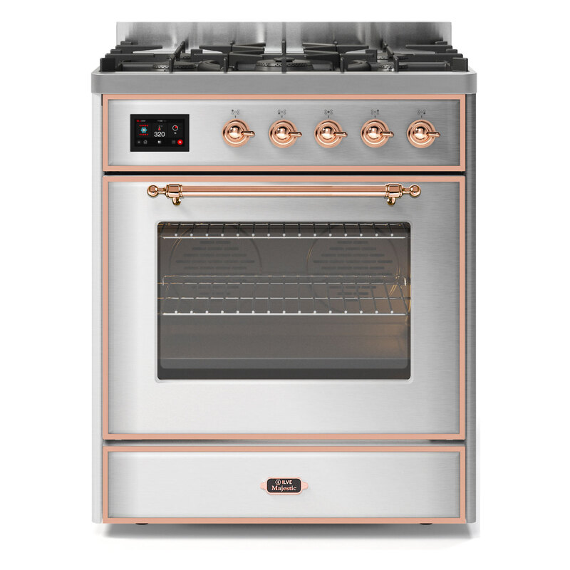 ILVE UM30DNE3SSPLP Majestic II 30" Dual Fuel Range (Liquid Propane, Triple Glass Door, Stainless Steel, Copper)