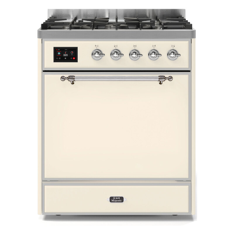 ILVE UM30DQNE3AWCLP Majestic II 30" Dual Fuel Range (Liquid Propane, Solid Door, Antique White, Chrome)