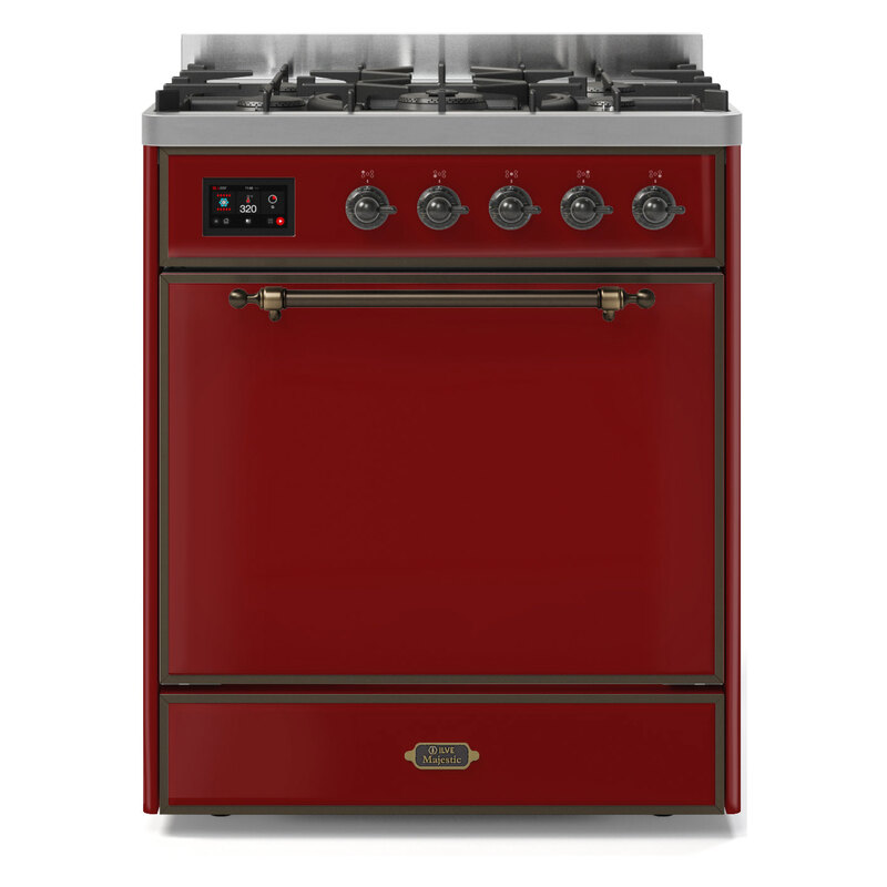 ILVE UM30DQNE3BUBLP Majestic II 30" Dual Fuel Range (Liquid Propane, Solid Door, Burgundy, Burnished)