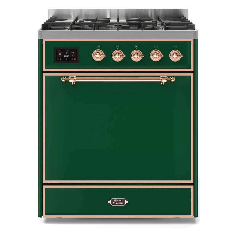 ILVE UM30DQNE3EGPLP Majestic II 30" Dual Fuel Range (Liquid Propane, Solid Door, Emerald Green, Copper)