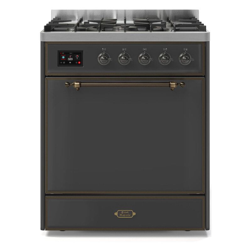 ILVE UM30DQNE3MGB Majestic II 30" Dual Fuel Range (Natural Gas, Solid Door, Graphite Matte, Burnished)